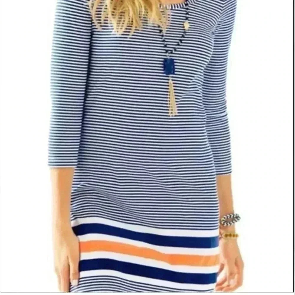 Lilly Pulitzer Navy White and Orange Striped Mini Dress